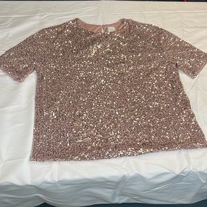 H&M straight-cut top in sequined mesh